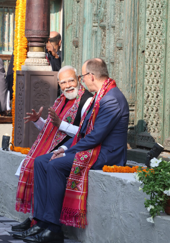 PM and German Chancellor Friedrich Merz, participates in the International Kite Festival at the Sabarmati Riverfront at Ahmedabad, in Gujarat on January 12, 2026.