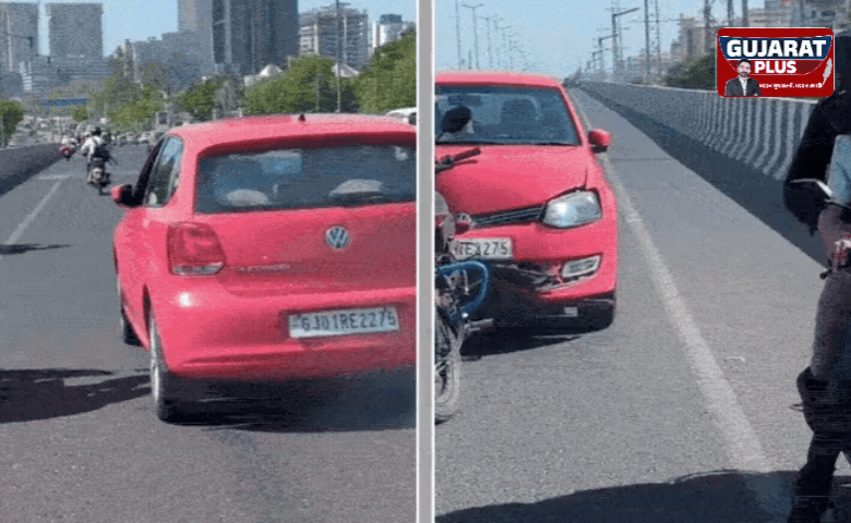 અમદાવાદ: પકવાન બ્રિજ પર કાળજું કંપાવતો અકસ્માત, કાર ચાલક બાઈકને બોનેટમાં ફસાવી દૂર સુધી ઢસડી ગયો