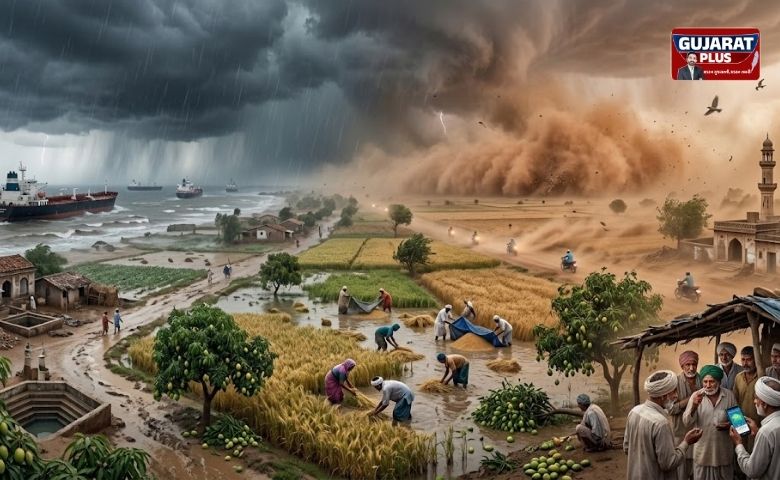 ગુજરાતના સાબરકાંઠા, મહેસાણા અને ભાવનગરમાં ગાજવીજ સાથે ધોધમાર વરસાદ. વંટોળ અને ધૂળની ડમરીઓથી જનજીવન પ્રભાવિત. ખેતીના પાકને નુકસાનની ભીતિ. વધુ વિગતો માટે વાંચો.