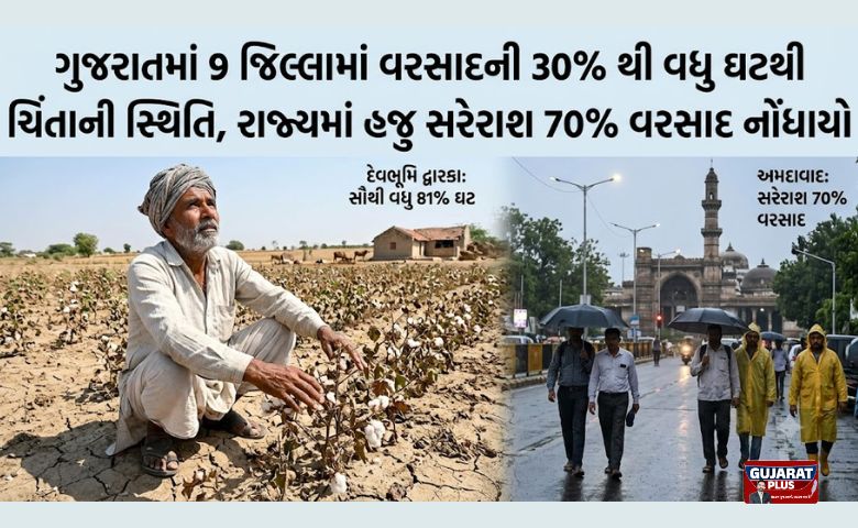 ગુજરાતમાં મેઘરાજાનું અસમાન વિતરણ: 9 જિલ્લામાં 30% થી વધુ વરસાદી ઘટ, ખેડૂતો અને તંત્રની ચિંતા વધી