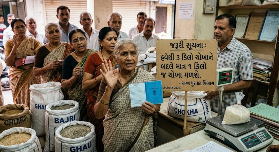 મોંઘવારી વચ્ચે સરકારે રેશનિંગના અનાજમાં કાપ મૂક્યો, 3 કિલોના બદલે હવે 1 કિલો જ ચોખા મળશે By GS Team 7 Sep 2026 2 mins read Add as a preferred source on Google TukuTouch Logo સરકારે સસ્તા અનાજની દુકાનો પર રેશનકાર્ડ ધારકોને મળતા ચોખાના જથ્થામાં મોટો કાપ મૂક્યો છે. હવે વ્યક્તિદીઠ 3 કિલોને બદલે માત્ર 1 કિલો ચોખા મળશે, જ્યારે 2 કિલો બાજરી આપવામાં આવશે. રાજ્યના અન્ન નાગરિક પુરવઠા વિભાગના આ નિર્ણયથી ગરીબ અને મધ્યમવર્ગના પરિવારોમાં નારાજગી વ્યાપી છે. લોકો બહારથી ઊંચા ભાવે ચોખા ખરીદવા મજબૂર થશે, જેનાથી ઘરનું બજેટ ખોરવાશે. 00:00 00:23 Summarized by AI; it may make mistakes. Check important info મોંઘવારી વચ્ચે સરકારે રેશનિંગના અનાજમાં કાપ મૂક્યો, 3 કિલોના બદલે હવે 1 કિલો જ ચોખા મળશે Ration Card Holders: સરકારી સસ્તા અનાજની દુકાનો પર કાર્ડધારકોને વ્યક્તિદીઠ 3 કિલો ચોખા મળતા હતા, જેમાં સરકારે કાપ મૂકીને હવે વ્યક્તિદીઠ માત્ર 1 કિલો ચોખા આપવાનું નક્કી કર્યું છે. રાજ્ય અન્ન નાગરિક પુરવઠા વિભાગે ચાલુ સપ્ટેમ્બર મહિનાના રેશનિંગના અનાજમાં કાપ મૂકતાં ગરીબ-મધ્યમના રેશનકાર્ડ ધારકોમાં નારાજગી વ્યાપી છે. દાળ-ભાત અને ખીચડી ખાનારા કાર્ડધારકોની મુશ્કેલી વધી હવે ચોખાના જથ્થામાં 2 કિલોનો ઘટાડો કરીને તેની સામે પૌષ્ટિક અનાજ તરીકે વ્યક્તિદીઠ 2 કિલો બાજરી આપવાનું નવું પ્રમાણ નક્કી કરવામાં આવ્યું છે. પરિણામે, આ મહિને રેશનકાર્ડ ધારકોને ચોખા ખૂબ જ ઓછી માત્રામાં મળી રહ્યા છે અને તેની સામે ઘઉં-બાજરીનો જથ્થો વધુ પ્રમાણમાં મળી રહ્યો છે. સામાન્ય રીતે ગુજરાતી પરિવારોના રોજિંદા આહારમાં ચોખાનો મોટો અને મહત્ત્વનો હિસ્સો છે. મોટાભાગના ઘરોમાં દાળ-ભાત અને ખીચડી જેવા પરંપરાગત ભોજન નિયમિત રીતે બને છે. રેશનકાર્ડ ધારકોનું કહેવું છે કે, ઘરોમાં ઘઉં અને બાજરી કરતાં ચોખાનો વપરાશ ઘણો વધારે છે. અચાનક ચોખાનો જથ્થો ઘટાડી દેવાતા હવે પરિવારોને બહાર ખુલ્લા બજારમાંથી ઊંચા ભાવે ચોખા ખરીદવાની ફરજ પડશે, જેનાથી તેમનું ઘરનું બજેટ ખોરવાઈ જશે. 3 અગાઉ પુરવઠા વિભાગ દ્વારા વ્યક્તિદીઠ 1 કિલો બાજરી અપાતી હતી, જે આ મહિને વધારીને 2 કિલો કરાઈ છે. રેશન દુકાનો પર અનાજનો નવો જથ્થો પહોંચી ગયો છે, પરંતુ કાર્ડધારકોમાં એવી ચર્ચા છે કે આ વધારાની બાજરીનો તેમની જરૂરિયાત મુજબ ઉપયોગ થતો નથી. ગ્રાહકો હવે રેશન સંચાલકો પાસે બાજરીના બદલે અગાઉની જેમ જ વ્યક્તિદીઠ 3 કિલો ચોખા આપવાની માંગ કરી રહ્યા છે અને સરકાર આ નિર્ણય પર પુનઃવિચાર કરે તેવી માંગ ઊઠી છે.