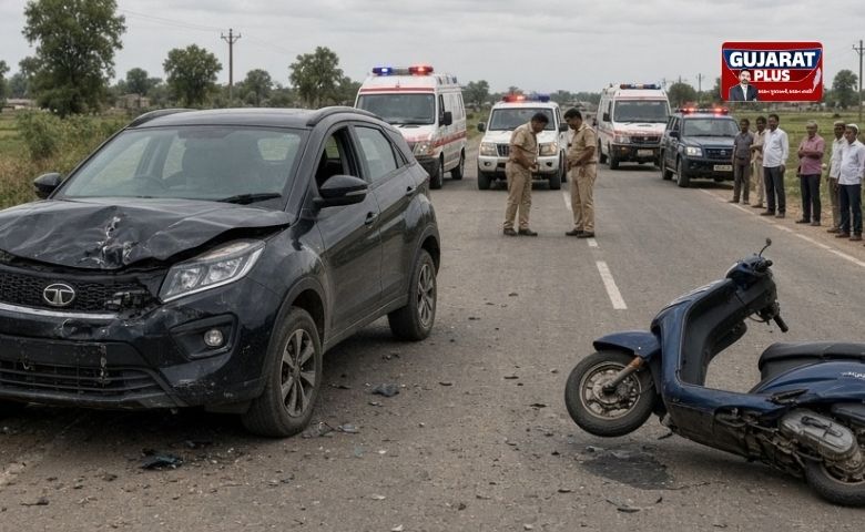 ગોંડલ : કાર અને એક્ટિવા વચ્ચે ભીષણ ટક્કરમાં પતિ-પત્ની અને ૧૩ વર્ષના પુત્ર સહિત એક જ પરિવારના ૩ સભ્યોના મોત